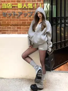 春夏秋✨Yラインセットアップ★シンプルフーディー＆ショーパンコーデ可愛い普段着