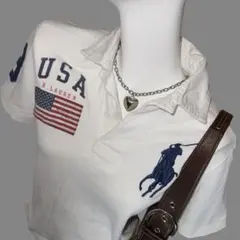 00s ラルフローレン ビッグポニー ポロシャツ y2k ホワイト白 平成ギャル