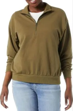 Daily Ritual スウェッ卜 ハーフジップ レディース オリーブ