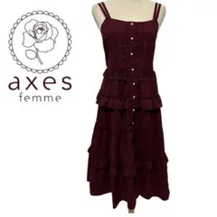 axes femme kawaiiバーガンディ キャミワンピース フリル　レース