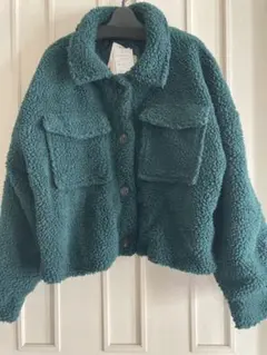 ダークグリーン ボアジャケット クロップド丈