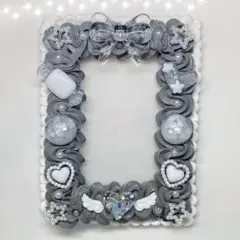 【No.158】ホイップデコ　トレカケース　グレー　ホワイト　リボン　即購入可