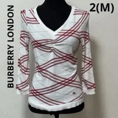 バーバリー ロンドン ニット カットソー Vネック チェック 七分袖 2 M