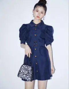 GRL ウエストベルト付きフロントボタンシャツワンピース S