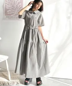 クラシカルエルフ 胸刺繍サッカーハーフZIPワンピース（ロング）