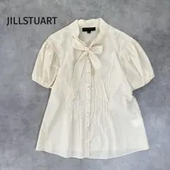 ジルスチュアート ボウタイブラウス 半袖 ピンタック コットン アイボリー S