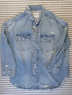 【新品】ZARA ザラ ダメージ加工 デニムシャツ ジャケット L