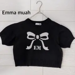 Emma muah エマムア リボン柄半袖ニット(SSP)フェミニン 英字ロゴ