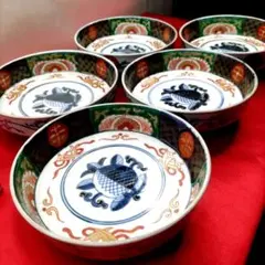 有田焼　伊万里焼　古伊万里　金彩　色絵　小皿　深皿　なます皿　5寸皿5客セット