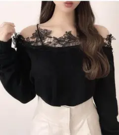 【新品】GRL 花柄レースオフショルダーニットトップス