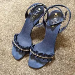 DIANA フリルデザイン デニムサンダル 約10cmヒール