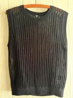 UNIQLO メッシュクルーネックショートセーター ブラック ノースリーブ XL