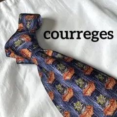 【希少柄】 Courreges 高級シルクネクタイ ネイビー 植木鉢モチーフ柄のサムネイル