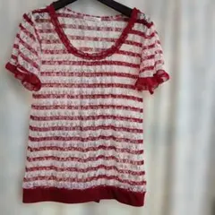 axes femme ボーダー レース 半袖トップス レッドのサムネイル