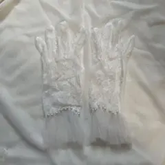 レース　ショート　グローブ 手袋 結婚式　ドレス シースルー　パール