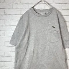 ラコステ　クルーネックTシャツ　グレー　鹿の子　刺繍ロゴ　半袖　US（L）