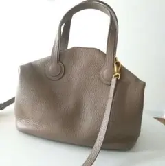 【本革★バッグ】ミニボストンショルダーバッグ フリンジ付 ベージュ グレージュのサムネイル