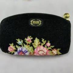 【新品・未使用!!】FEILER　フェイラー　ポーチ 花柄　黒のサムネイル