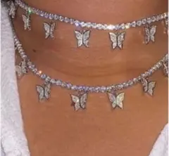 y2k 蝶々　二連ネックレス　チョーカー
