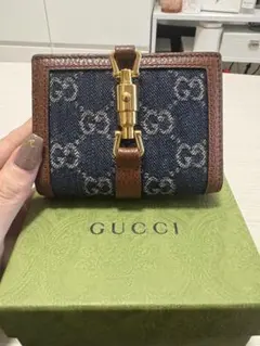 GUCCI GGロゴ デニムレザー 二つ折り財布