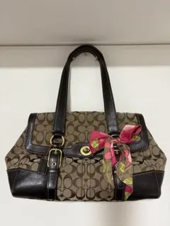 COACH コーチ レディース ハンドバッグ シグネチャー柄 シルクスカーフ付き