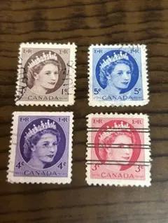 外国切手 ヴィンテージ カナダ発行　エリザベス女王　４枚