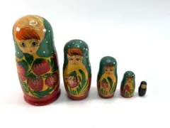 マトリョーシカ 5体セット 木製 手描き 苺柄 入れ子人形 民芸品