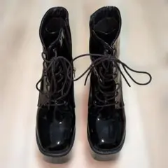 ブラック 厚底レースアップブーツ 23.5cm