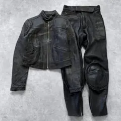 vintage 本革 ライダース レザー セットアップ M 黒 プロテクター 膝