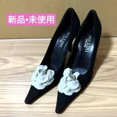 新品•未使用☆高級　POLLINI ブラック ハイヒール 花モチーフ　23.5㎝