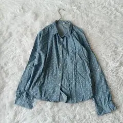 ユニクロ UNIQLO 長袖デニムシャツドッド Mブルー