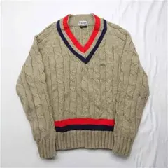 IZOD LACOSTE ケーブル編み Vネックセーター ベージュ系 メンズ Sのサムネイル