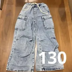 SHIEN ライトブルー ウォッシュデニム　カーゴパンツ 9Y 130cm