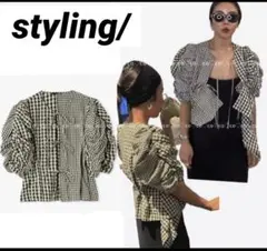 styling/ スタイリング ギンガムチェックギャザーブラウス ボレロのサムネイル
