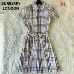 希少　バーバリーロンドン　ノバチェック　半袖シャツワンピース　ベルト　ピンクXL