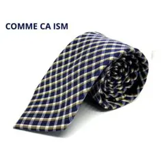 COMME CA ISM ネクタイ　インクブルー×サフラン×白　シルク100%