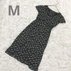 ドゥファミリィ 膝丈ワンピース 花柄 半袖 シアー Mサイズ