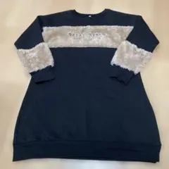 トレーナー　140 ワンピース　黒　ファー　もこもこ　スウェット　裏起毛　長袖