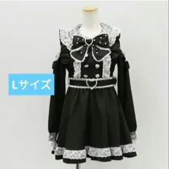 夢展望 ハートボタンパールチェーンレースフリルワンピース 黒 (M〜Lサイズ)