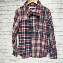 SHIPS変わり襟パッチワークチェック柄ネルシャツ