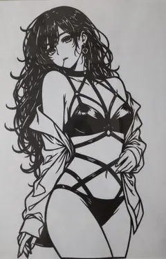 切り絵 大人の色気を纏う女性 オリジナルキャラクター A4