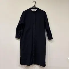 無印良品　ネイビー　シワになりにくい長袖スタンドカラーシャツワンピース XS-S
