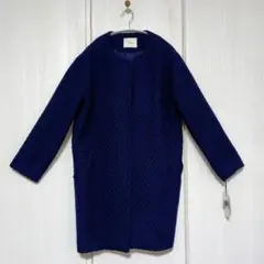 新品　フリーズマート　コート　ネイビー　編み込み風　ノーカラー　コクーン　レトロ