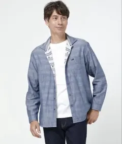 美品　クロコダイル　ダンガリー調リバーシブルシャツ　ダブルガーゼ