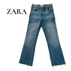 ZARA ザラ セミフレア デニムパンツ USA2 (S-M相当) 裾カットオフ