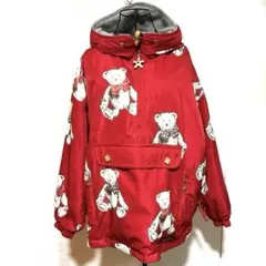 Lafont スキーウェア　アウター　くま柄　赤　金装飾　ポケット　フード付き