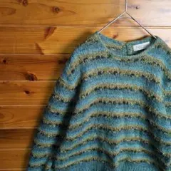 ニット　セーター　毛羽立ち　ボーダー　レーヨン　レトロ　ヴィンテージ　L　XL