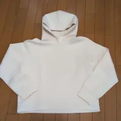 ダンボールニット風ホワイト フード付きパーカー