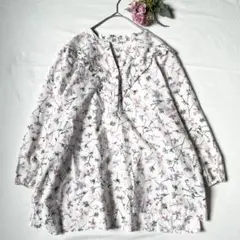 リブインコンフォート 花柄シャツ フリル コットン 大きいサイズ 袖口ゴム仕様のサムネイル