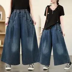 人気新作 着痩せ デニム ジーパン 綺麗め カジュアル ワイドパンツ 早い者勝ち